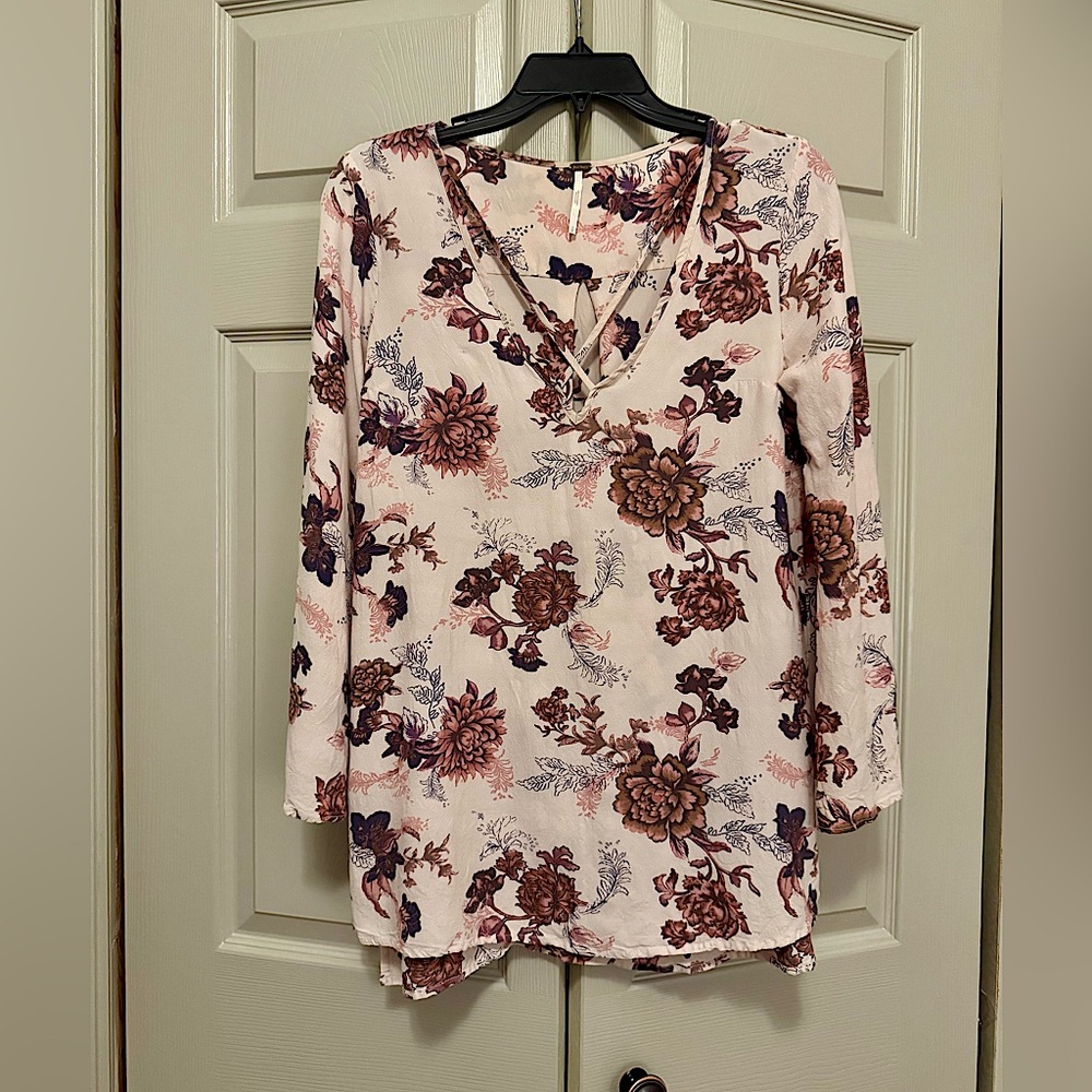 Free People Pink Floral Cross Front Blouse